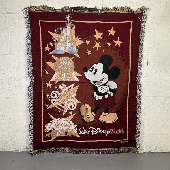 Walt Disney World Mickey Mouse Fringe Tapestry Throw Blanket